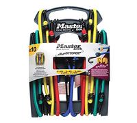 Master Lock Bungees with Hooks [Set of 10 Bungee Cords] [2*25 cm + 2*45 cm + 2*60 cm + 2*80 cm + 2*100 cm] [Double Reverse Hook] 3043EURDAT - Ideal for Transporting, Packing and Securing Loads, Multiple Sizes