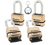 Master Lock 1175DLH 2-1/4in (57mm) Wide ProSeries Brass Resettable Combination Padlock, 4 Pack Bundle W/Key Chain Light