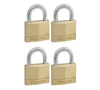 Master Lock 140EURQNOP Pack of 4 Key Padlocks with Brass Body, Gold, 6 x 4 x 1,3 cm, Multi