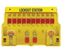 Master Lock 1483BP1106 Lockout Tagout Station with 10 Aluminum Padlocks, yellow