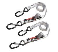 Master Lock 3113EURDAT Tie Down Strap with Hooks and Buckle, Grey, 1,80m x 25mm Straps, Pack of 2