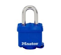 Master Lock 312D, Navy Blue, 1" Shackle | Laminated steel body, weather-resistant thermoplastic shell, steel shackle 1-1/16 in H, blue, sold as 1, Keyed Different