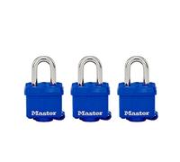 Master Lock 312TRI Padlock THERMOPLSTC 1-9/16" 3/PK Keyed, Blue, 1-9/16-Inch