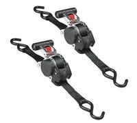 Master Lock 3238EURDAT Retractable Ratchet Tie Down Strap with S-Hooks, Black, 3m x 25mm Strap, Pack of 2