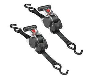 Master Lock 3238EURDAT Retractable Ratchet Tie Down Strap with S-Hooks, Black, 3m x 25mm Strap, Pack of 2