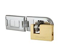 Master Lock 606720EURD Pack Including Door Hinged Hasp and Rectangular Keyed Padlock