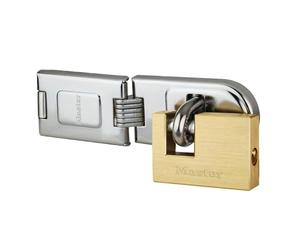 Master Lock 606720EURD Pack Including Door Hinged Hasp and Rectangular Keyed Padlock, 16 x 4,5 cm