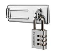 Master Lock 7630703EURD Pack Including Door Hasp and Combination Padlock, Silver