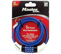 Master Lock 8152DASTWD Self Coiling Cable Lock, Blue, Light Blue, Orange, Yellow, Pack of 1