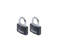 Master Lock 9140EURDBLK Pack of 2 Key Padlocks in Aluminium with Vinyl Cover, Black, 4 x 5.9 x 1.3 cm 9140EURTBLK