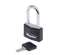 Master Lock 9140EURDBLKLF Key Padlock in Aluminium with Vinyl Cover with Medium Shackle, Black, 4 x 7,6 x 1,3 cm