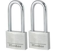 Master Lock 9140EURDLH Key Padlock in Aluminium with Long Shackle, Grey, 4 x 7,6 x 1,3 cm (Pack of 2)