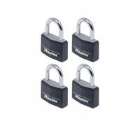 Master Lock 9140EURQBLKNOP Aluminium Black Vinyl Cover 40Mm Padlock 4-Pin - Keyed Alike X 4
