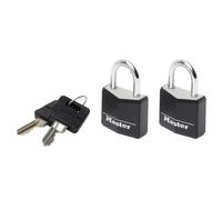 Master Lock 9120EURTBLK Pack of 2 Key Padlocks in Aluminium with Vinyl Cover, Black, 2 x 3,4 x 1,4 cm