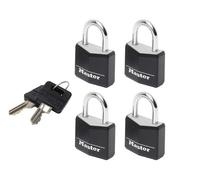 Master Lock Aluminium Vinyl Padlock 20mm Pack of 4, Keyed Alike, Black