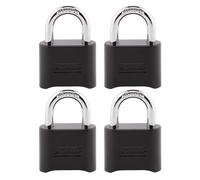 Master Lock Combination Lock, Set Your Own Combination Padlock, Indoor and Outdoor Lock, Weatherproof Code Lock, 4 Pack, 178EC4, Black