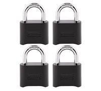 Master Lock Combination Lock, Set Your Own Combination Padlock, Indoor and Outdoor Lock, Weatherproof Code Lock, 4 Pack, 178EC4, Black