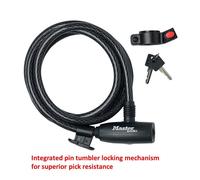 MASTER LOCK Bike Cable Lock [Key] [1.8 m Coiling Cable] [Outdoor] [Mounting Bracket] 8232EURDPRO - Ideal for Bike, Skateboards, Strollers, Lawnmowers and Other Outdoor Equipment