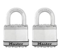 2x Master Lock Excell Heavy Duty Laminated Steel Black Open Shackle Padlocks