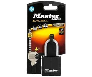 Master Lock EXCELL Padlock Black 4 X Keys Rubber Weather Tough 48 x 8 x 38mm