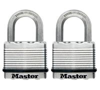 2x Master Lock Excell Heavy Duty Laminated Steel Black Open Shackle Padlocks