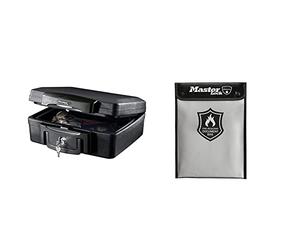 Master Lock Fireproof Document Box and Bag H0100EURHRO + FBWLZ0EURHRO, Fireproof and Waterproof, Small