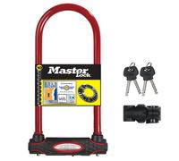 Master Lock Heavy Duty Bike D Lock, Key, Universal Mounting Bracket, Certified Bike Lock, Long Shackle, Red 8195EURDPROLWR - Use with Electric,