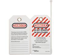 Master Lock Heavy Duty English/French """"Danger - Do Not Operate"""" Tag Polyester 5-3/4"""" Height 3"""" Width (Pack of 12) White