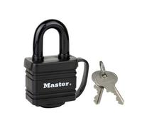 Master Lock Heavy Duty Laminated Steel Black Open Shackle Padlock With Thermoplastic Cover (W)40mm, Pack Of 2
