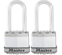 MASTER LOCK Heavy Duty Padlock, Security Level 8/10, Keyed, Laminated Steel, Weatherproof, Long Shackle (Pack of 2)