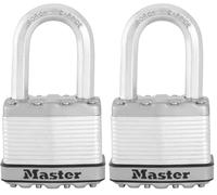 MASTER LOCK Heavy Duty Padlock, Security Level 9/10, Outdoor, Keyed, Laminated Steel, Weatherproof, Medium Shackle (Pack of 2)
