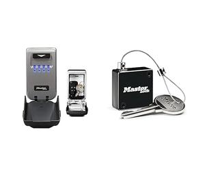 Master Lock Light Up Dial Key Safe + Retractable Tether [Medium Size] [Wall mounted] [Outdoor] - 5425EURD + 5490EURD - Key Lock Box