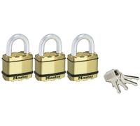 Master Lock M5BURTRI Excell 50mm Brass Finish Laminated Padlocks Keyed Alike (Pack of 3)