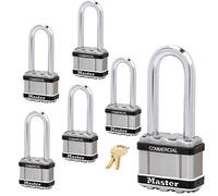 Master Lock Magnum Padlock - 2" W x 2-1/2"L Shackle, Six (6) Keyed Alike Locks M5NKALJSTS-6 w/BumpStop Technology