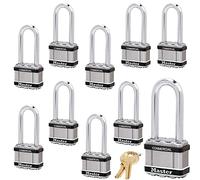 Master Lock Magnum Padlock - 2" W x 2-1/2"L Shackle, Ten (10) Keyed Alike Locks M5NKALJSTS-10 w/BumpStop Technology