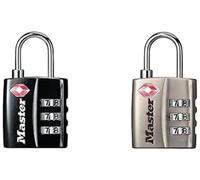 Master Lock Pack 4 TSA Combination Travel Padlock, Black and Nickel, 5,5 x 3 x 2,6 cm