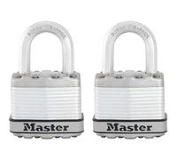 MASTER LOCK Pack of 2 Heavy Duty Padlocks, Security Level 8/10, Outdoor, Keyed, Laminated Steel, Weatherproof, Standard Shackle