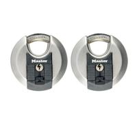 MASTER LOCK Pack of 2 High Security Disc Padlocks, Security level 8/10, Outdoor, Keyed, Stainless Steel, Weatherproof, Shrouded Shackle