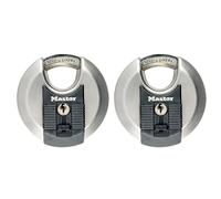 MASTER LOCK Pack of 2 High Security Disc Padlocks, Security Level 8/10, Outdoor, Keyed, Stainless Steel, Weatherproof, Shrouded Shackle