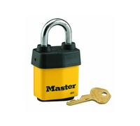 Master Lock Padlock, Covered Laminated Steel Lock, 2-1/8 in. Wide, 911DPF Heavy Duty Key, Yellow, 2 1/8"