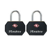 Master Lock Padlock, Keyed TSA-Accepted Luggage Lock, 1-1/4 in. Wide, Black, 4681TBLK (Pack of 2)