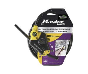 Master Lock Python Disc Cylinder Key Adjustable Braided Steel Cable Lock, 10 x 1800 mm - Black