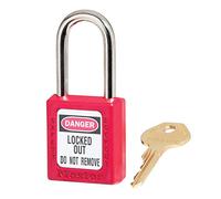 Master Lock Red Zenex™ thermoplastic Safety Padlock, 38mm Wide with 38mm Tall Shackle, keyed Alike