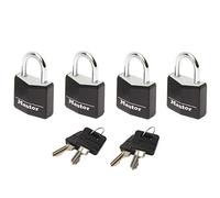 Master Lock 9120EURQBLKNOP Aluminium Black Vinyl Cover 20Mm Padlock 3-Pin - Keyed Alike X 4