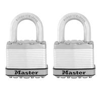 2x Master Lock Excell Heavy Duty Laminated Steel Black Open Shackle Padlocks