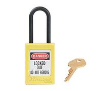 Master Lock Yellow Dielectric Zenex™ thermoplastic Safety Padlock, 35mm Wide with 38mm Tall Nylon Shackle, Non-Key retaining, keyed Different