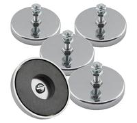 Master Magnetics Ceramic Round Base Magnet with Bolt and Nuts Pack - Heavy-Duty Strong Magnets - 35 lb Pull Each - Nickel-Plated - 2.04" D - 1.25" H - 5-Pack