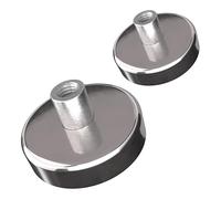 Master Magnetics Grade 42 Neodymium Round Base Magnet with 0.25-20 Female Thread Pack - Heavy-Duty Strong Magnets - 75 lb Pull Each - Nickel-Plated - 1.26" D - 0.69" H - 2-Pack