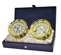 Master-Mariner Patriot Collection, Nautical Windlass Gift Set, 5.85” Diameter Time & Tide Clock and Comfort Meter Instruments, Gold Finish, Ivory Patriot dial