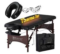 Master Massage 71cm Roma Therma Top Bluetooth Music Face Cushion Wood Lightweight Portable Massage Table Massage Couch W/Built in Heating Pad Beauty Bed Lash Bed Spa Table, Black(UK Plug)